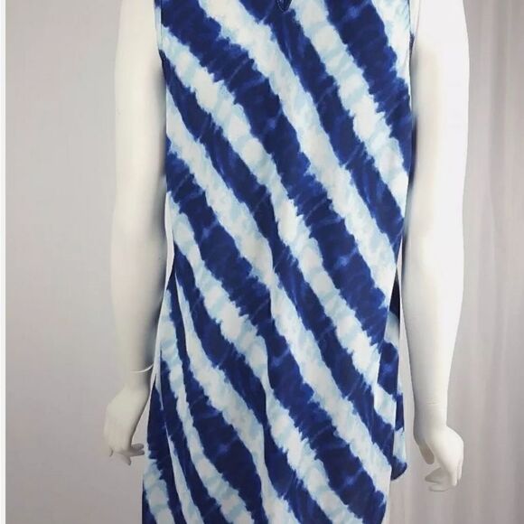 Soft Surroundings Size XS Blue Striped Sleeveless Asymetrical Hem Mini Dress - Picture 12 of 12